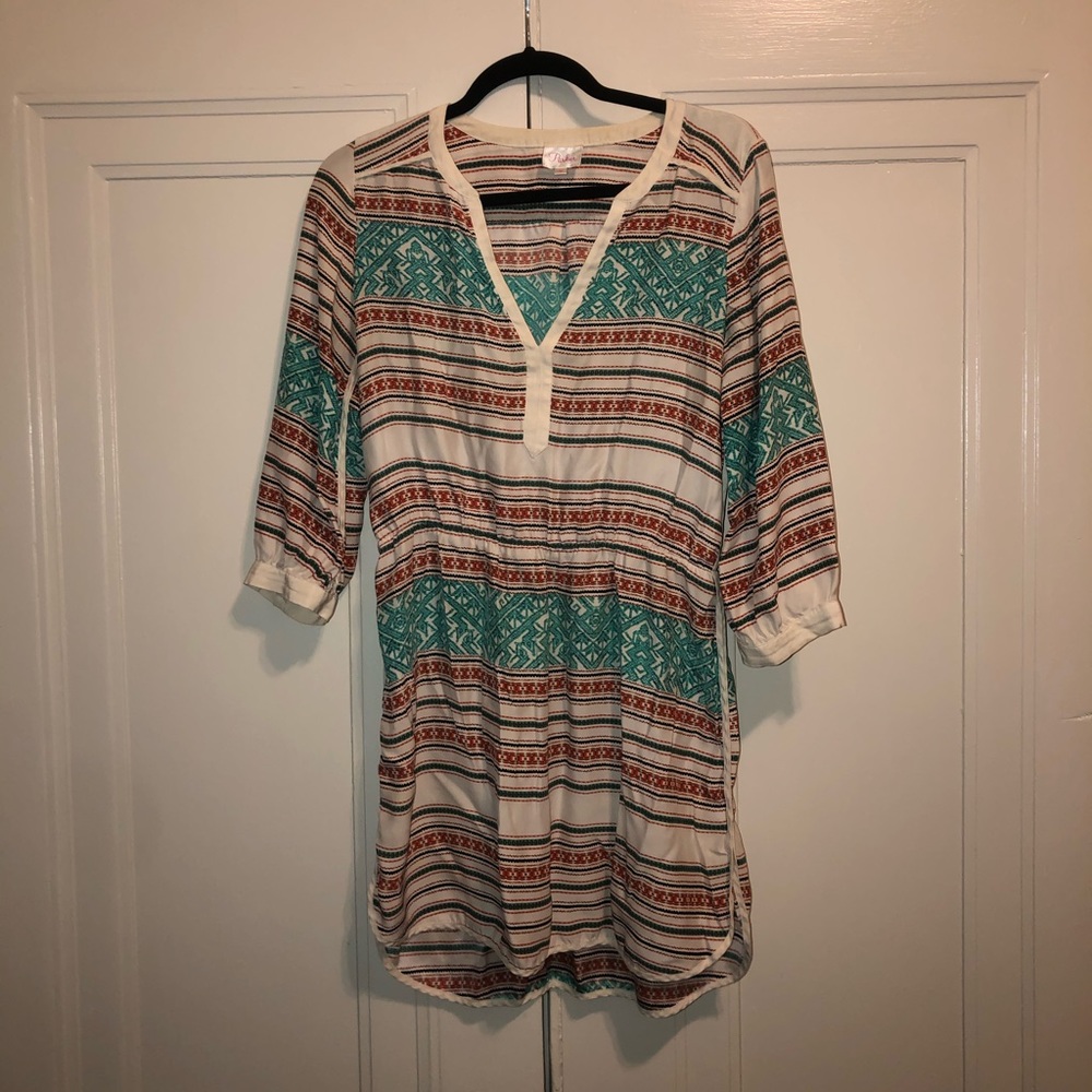 Orange, white, and blue dress